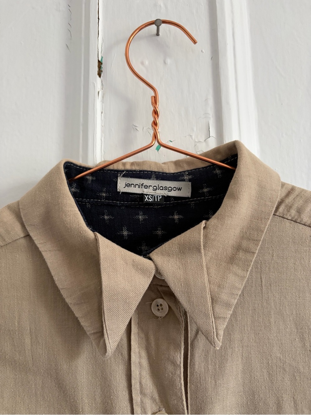 Jennifer Glasgow Tan Button-Down Shirt with Origami Collar - Picture 3 of 8